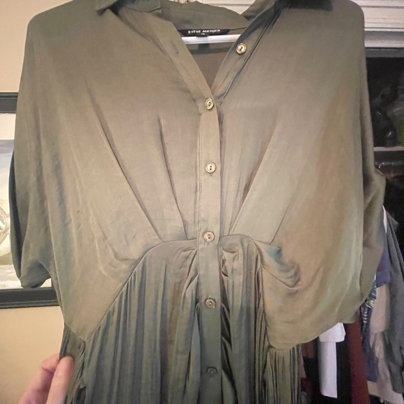 Steve Madden Tori Tie Waist Dress Olive Green - Picture 3 of 6